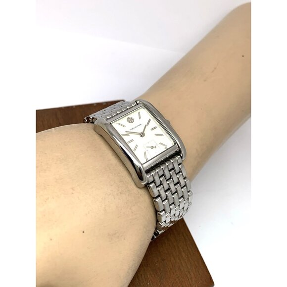 Tory Burch Women's Watch TBW1069 Eleanor Quartz Cream Dial Silver Steel Tank - Picture 5 of 13